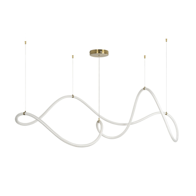 kelvo® GLOW 61668 Μοντέρνο Κρεμαστό Φωτιστικό Οροφής LED 65W 6500lm 360° AC 220-240V IP20 Ρυθμιζόμενο Λευκό CCT με Χειριστήριο από 2700K έως 6000K Dimmable - Lumileds SMD Chip - Χρυσό Πλατίνα & Λευκό Νήμα - Μ150 x Π70 x Υ90cm - 3 Χρόνια Εγγύηση