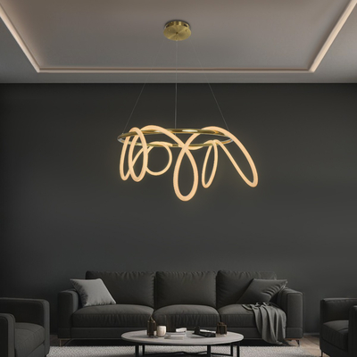 kelvo® GLOW 61660 Μοντέρνο Κρεμαστό Φωτιστικό Οροφής LED 69W 6900lm 360° AC 220-240V IP20 Ρυθμιζόμενο Λευκό CCT με Χειριστήριο από 2700K έως 6000K Dimmable - Lumileds SMD Chip - Χρυσό Πλατίνα & Λευκό Νήμα - Μ100 x Π100 x Υ40cm - 3 Χρόνια Εγγύηση