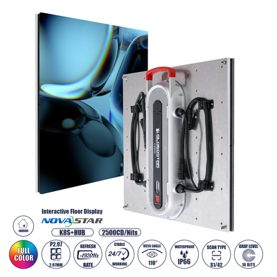 GLOBOSTAR® FLOORWALL 41010 Διαδραστική Οθόνη Πατώματος Video Wall P2.97 Καμπίνα 50x50cm LED 200W 3840Hz 28224 Dots ≥4500cd/㎡ Nits AC 220-240V Εξωτερικού Χώρου IP65 Full Color S1/42 14Bits - Κάρτα Colorlight DL-S65 - Kinglight SMD1415 & CZCL Driver - Μ50 x Π8 x Υ50cm - 2 Χρόνια Εγγύηση