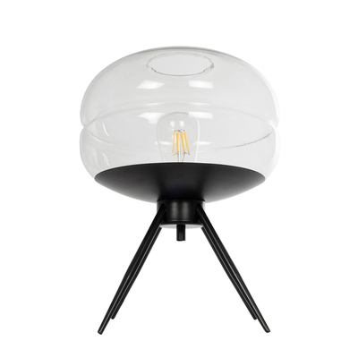 GloboStar® JAVAN 999-0036 Μοντέρνο Επιτραπέζιο Φωτιστικό Πορτατίφ Μονόφωτο 1 x E27 IP20 Διάφανο Γυαλί με Μαύρο Μέταλλο - Μ30 x Π30 x Υ19cm