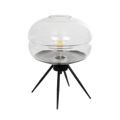 GloboStar® JAVAN 999-0036 Μοντέρνο Επιτραπέζιο Φωτιστικό Πορτατίφ Μονόφωτο 1 x E27 IP20 Διάφανο Γυαλί με Μαύρο Μέταλλο - Μ30 x Π30 x Υ19cm
