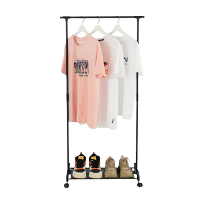 Τροχήλατη κρεμάστρα δαπέδου με ράφι παπουτσιών - 901 - 522176 - Black