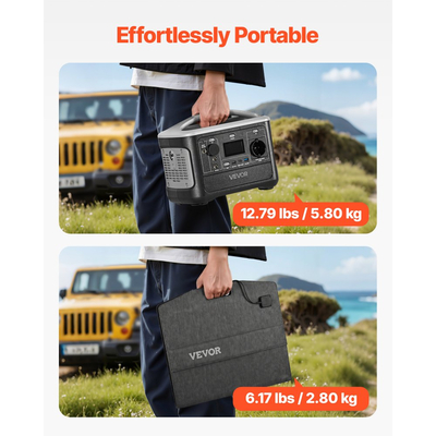 Φορητός σταθμός παραγωγής ενέργειας VEVOR με ηλιακό πάνελ 100W, σταθμός παραγωγής ενέργειας με ηλιακή γεννήτρια 600W, εφεδρική μπαταρία LiFePO4 493Wh με 7 θύρες εξόδου για οικιακή έκτακτη ανάγκη, κάμπινγκ σε εξωτερικούς χώρους, ταξίδια με τροχόσπιτο