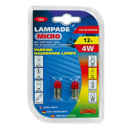 ΛΑΜΠΑΚΙΑ ΜΙΝΙΟΝ 12V T4W BA9s ΚΟΚΚΙΝΑ