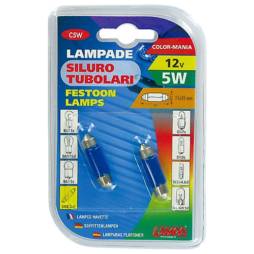 ΛΑΜΠΑΚΙΑ ΜΠΛΕ ΣΩΛΗΝΩΤΑ 12V/C5W 35mm