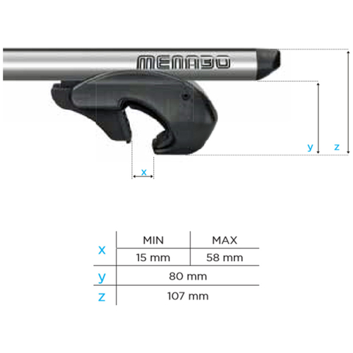 ΜΠΑΡΕΣ ΟΡΟΦΗΣ ΑΛΟΥΜΙΝΙΟΥ DOZER XXL 150 cm MENABO (STANDARD RAILING/RAISED RAILS) - 2 ΤΕΜ.