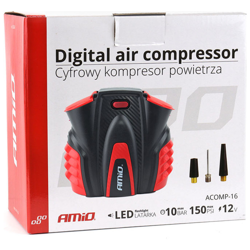 ΚΟΜΠΡΕΣΕΡ ΑΕΡΑ 12V 10bar/150psi ΜΕ 3 ΑΝΤΑΠΤΟΡΕΣ ΚΑΙ ΨΗΦΙΑΚΗ ΕΝΔΕΙΞΗ ACOMP-16 AMIO