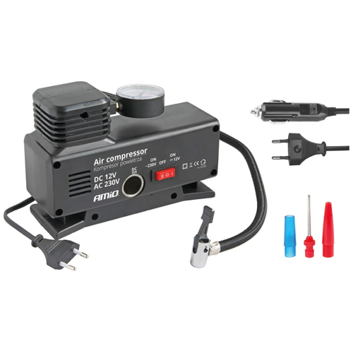 ΚΟΜΠΡΕΣΕΡ ΑΕΡΑ ΠΛΑΣΤΙΚΟ 12V/220V 18BAR-250PSI (ΜΑΝΟΜΕΤΡΟ/ΦΙΣ/4 ΑΝΤΑΠΤΟΡΕΣ/ΚΑΛΩΔΙΟ 300cm) AMiO - 1 ΤΕΜ.