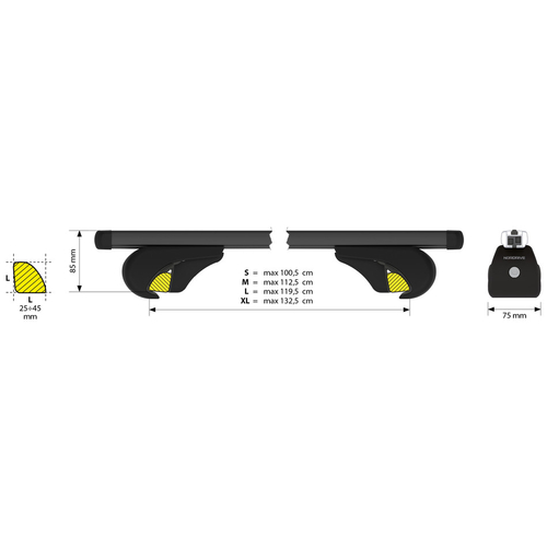 ΜΠΑΡΕΣ ΟΡΟΦΗΣ HELIO BLACK (M) 120cm ΑΛΟΥΜΙΝΙΟΥ ΜΑΥΡΗ ΜΕ ΚΛΕΙΔΑΡΙΕΣ (STANDARD RAILING) NORDRIVE - 2 TEM.