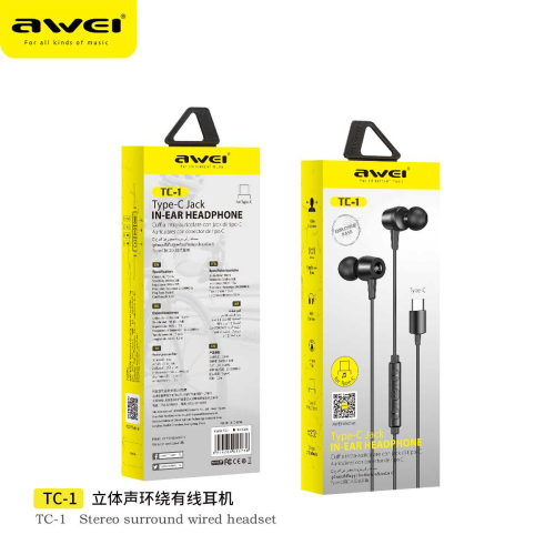 Ενσύρματα ακουστικά - TC-1 - Type C - AWEI - 015738