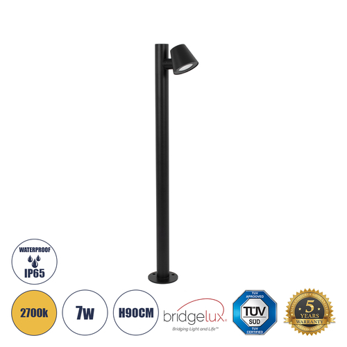 GloboStar® GARDENIA 60508 Φωτιστικό Κήπου - Κολωνάκι Αρχιτεκτονικού Φωτισμού Εξωτερικού Χώρου LED 7W 700lm 60° AC220-240V Αδιάβροχο IP65 - Σώμα Αλουμινίου & Tempered Glass - Μ12 x Π18 x Υ90cm - Θερμό Λευκό 2700K - Μαύρο - Bridgelux Chip - 5 Years Warranty