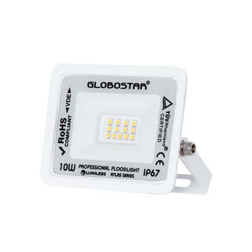 GloboStar® ATLAS 61405 Επαγγελματικός Προβολέας LED 10W 1200lm 120° AC 220-240V - Αδιάβροχος IP67 - Μ10 x Π2 x Υ8cm - Λευκό - Φυσικό Λευκό 4500K - LUMILEDS Chips - TÜV Rheinland Certified - 5 Years Warranty