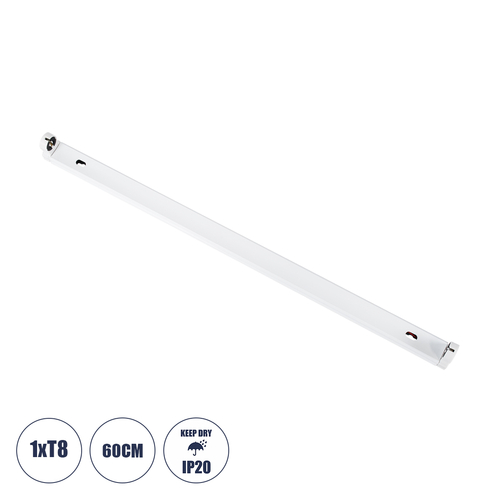 GloboStar® TUBATO 60147 Μεταλλικό Σκαφάκι για 1 x Λάμπα 60CM T8 G13 LED AC 220-240V IP20 Μ60 x Π3.4 x Υ4.3cm - 5 Χρόνια Εγγύηση