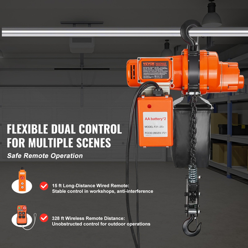 VEVOR Electric Chain Hoist Μονοφασικό ανυψωτικό γερανού 2200 lbs Φορτίο 20 ft Ανύψωση | VEVOR GR