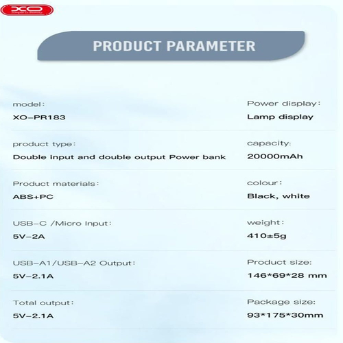 Power Bank 20000mAh Light Display