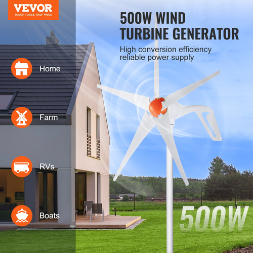 VEVOR 500W Ανεμογεννήτρια Κιτ ανεμογεννήτριας 12V 5 λεπίδων &amp; ελεγκτής MPPT