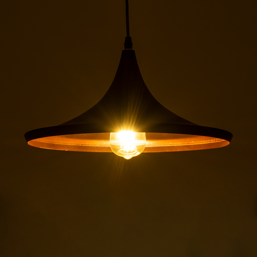 GloboStar® SHANGHAI 01025-B Μοντέρνο Κρεμαστό Φωτιστικό Καμπάνα Μονόφωτο 1 x E27 IP20 Μαύρο & Χρυσό Μέταλλο - Μ37 x Π37 x Υ20cm