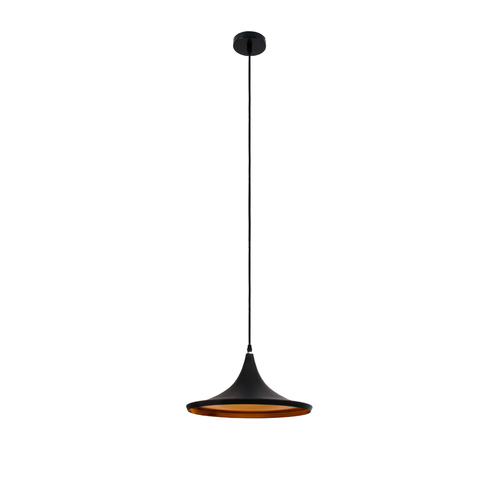 GloboStar® SHANGHAI 01025-B Μοντέρνο Κρεμαστό Φωτιστικό Καμπάνα Μονόφωτο 1 x E27 IP20 Μαύρο & Χρυσό Μέταλλο - Μ37 x Π37 x Υ20cm