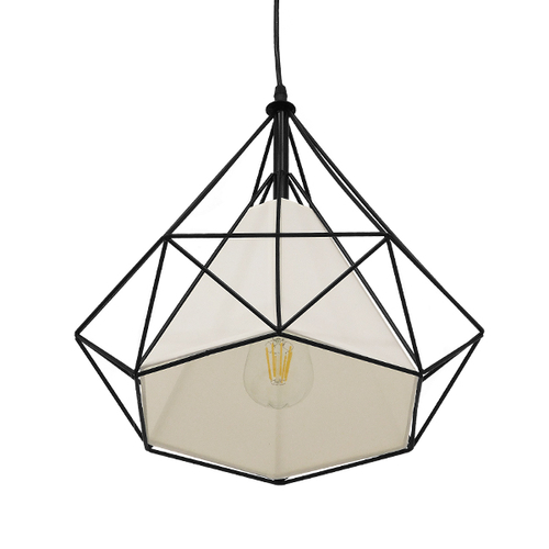 GloboStar® KAIRI 01618 Μοντέρνο Κρεμαστό Φωτιστικό Πλέγμα Μονόφωτο 1 x E27 IP20 Μαύρο Μέταλλο με Λευκό Ύφασμα - Μ38 x Π38 x Υ39cm GloboStar® KAIRI 01618 Μοντέρνο Κρεμαστό Φωτιστικό Πλέγμα Μονόφωτο 1 x E27 IP20 Μαύρο Μέταλλο με Λευκό Ύφασμα - Μ38 x Π38 x Υ39cm