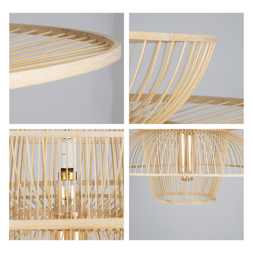GloboStar® BALI 01758 Boho Κρεμαστό Φωτιστικό Πλέγμα Μονόφωτο 1 x E27 IP20 Μπεζ Ξύλο - Μ100 x Π100 x Υ60cm