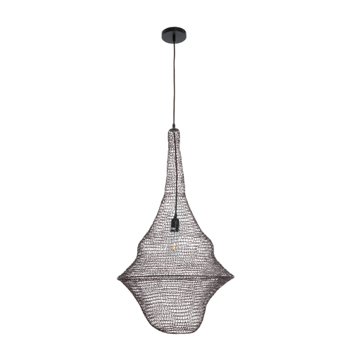 GloboStar® KENTUCKY 01875 Vintage Κρεμαστό Φωτιστικό Πλέγμα Μονόφωτο 1 x E27 IP20 Καφέ Μέταλλο - Μ50 x Π50 x Υ90cm