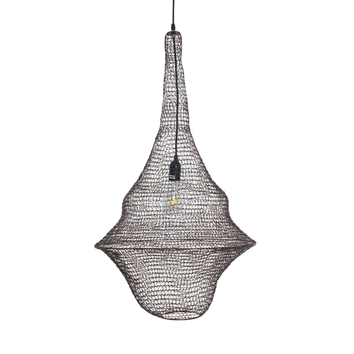 GloboStar® KENTUCKY 01875 Vintage Κρεμαστό Φωτιστικό Πλέγμα Μονόφωτο 1 x E27 IP20 Καφέ Μέταλλο - Μ50 x Π50 x Υ90cm