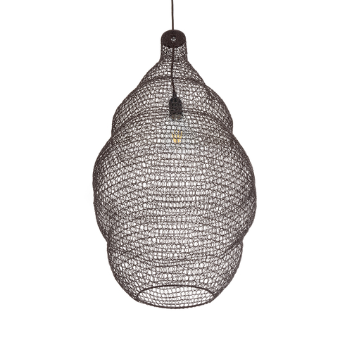 GloboStar® KENTUCKY 01896 Vintage Κρεμαστό Φωτιστικό Πλέγμα Μονόφωτο 1 x E27 IP20 Καφέ Μέταλλο - Μ40 x Π40 x Υ70cm