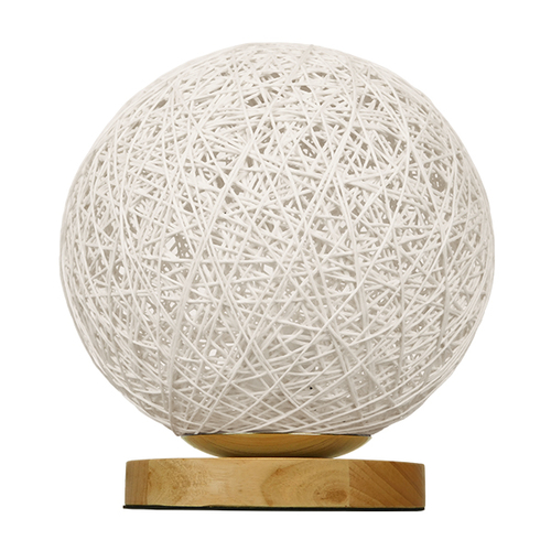 GloboStar® OCEANA 01417 Boho Επιτραπέζιο Φωτιστικό Πορτατίφ Μονόφωτο Λευκό Ξύλινο Ψάθινο Rattan Φ20 x Υ22cm