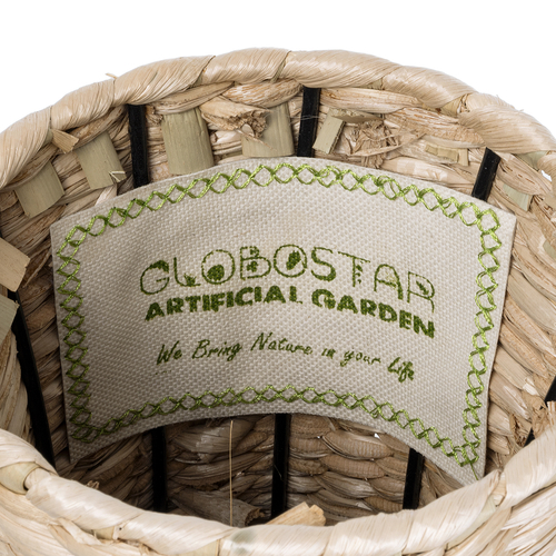 GloboStar® Artificial Garden MARSELLE 21232 Διακοσμητικό Πλεκτό Καλάθι - Κασπώ Γλάστρα - Flower Pot Μπεζ με Μαύρο Φ32cm x Υ65cm