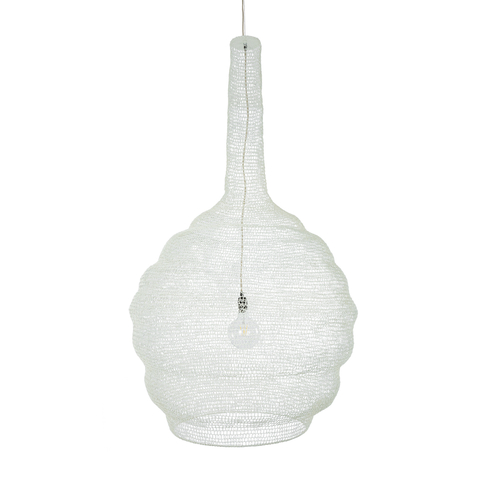 GloboStar® KENTUCKY 01886 Vintage Κρεμαστό Φωτιστικό Πλέγμα Μονόφωτο 1 x E27 IP20 Μπεζ Μέταλλο - Μ90 x Π90 x Υ150cm