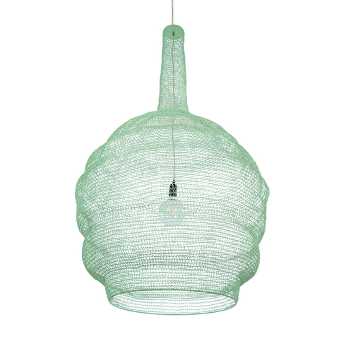 GloboStar® KENTUCKY 01888 Vintage Κρεμαστό Φωτιστικό Πλέγμα Μονόφωτο 1 x E27 IP20 Τιρκουάζ Μέταλλο - Μ90 x Π90 x Υ150cm