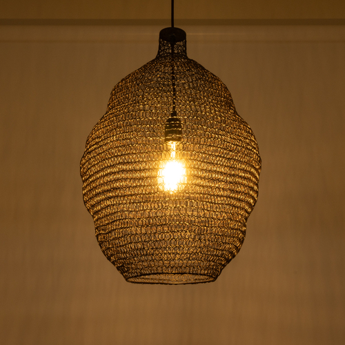 GloboStar® KENTUCKY 01899 Vintage Κρεμαστό Φωτιστικό Πλέγμα Μονόφωτο 1 x E27 IP20 Καφέ Μέταλλο - Μ40 x Π40 x Y60cm