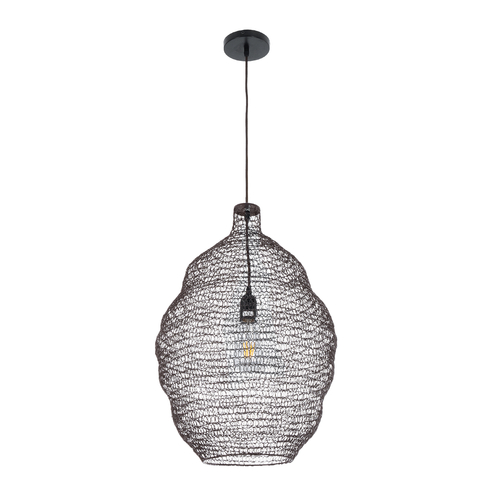 GloboStar® KENTUCKY 01899 Vintage Κρεμαστό Φωτιστικό Πλέγμα Μονόφωτο 1 x E27 IP20 Καφέ Μέταλλο - Μ40 x Π40 x Y60cm