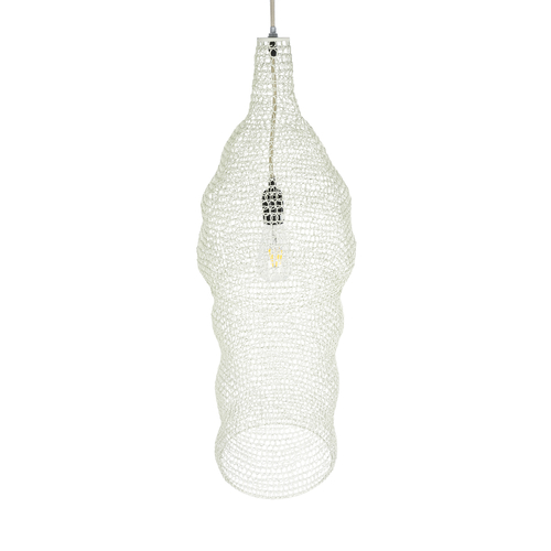 GloboStar® KENTUCKY 01904 Vintage Κρεμαστό Φωτιστικό Πλέγμα Μονόφωτο 1 x E27 IP20 Μπεζ Μέταλλο - Μ30 x Π30 x Y80cm
