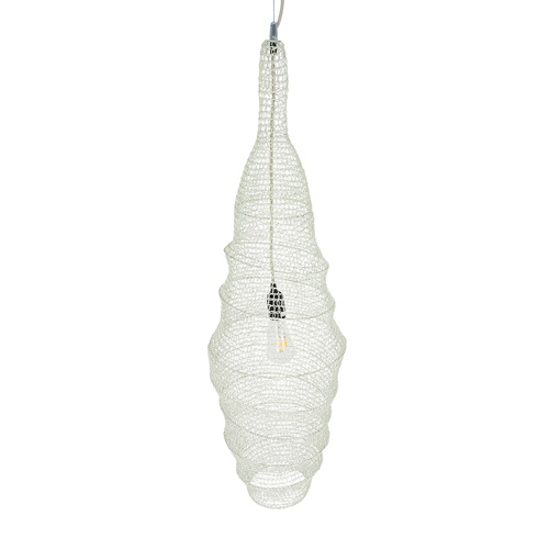 GloboStar® KENTUCKY 01907 Vintage Κρεμαστό Φωτιστικό Πλέγμα Μονόφωτο 1 x E27 IP20 Μπεζ Μέταλλο - Μ30 x Π30 x Y105m