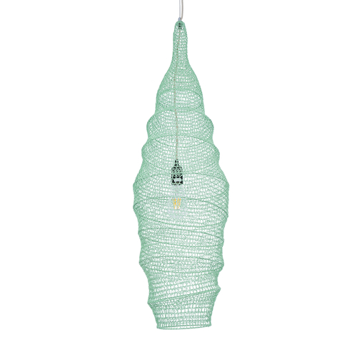GloboStar® KENTUCKY 01909 Vintage Κρεμαστό Φωτιστικό Πλέγμα Μονόφωτο 1 x E27 IP20 Τιρκουάζ Μέταλλο - Μ30 x Π30 x Y105m