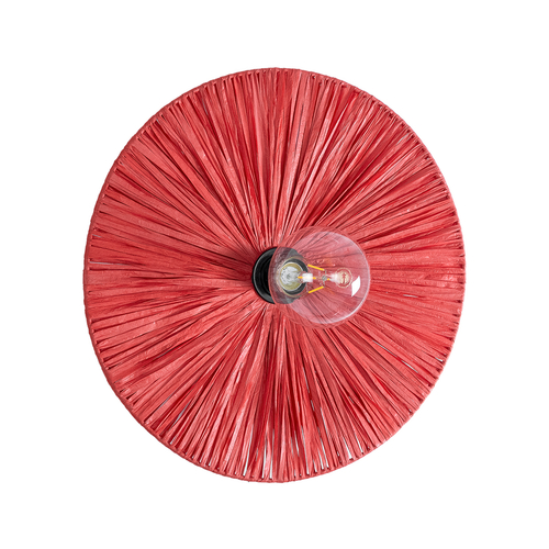 GloboStar® COLOMBO 02281 Boho Επιτοίχιο Φωτιστικό Απλίκα Μονόφωτο 1 x E27 IP20 Κόκκινη Ράφια - Μ40 x Π40 x Υ9cm