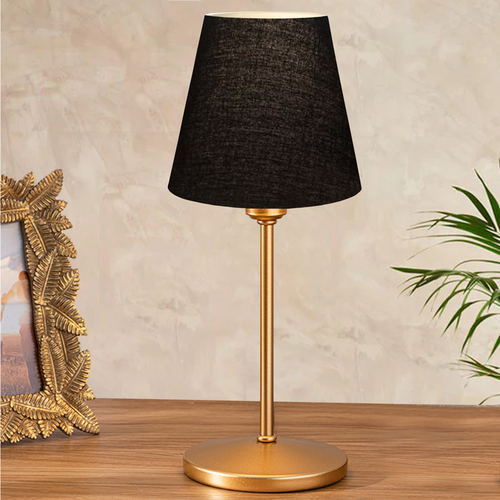 GloboStar® GLOSSY 204-0056 Μοντέρνο Eπιτραπέζιο Φωτιστικό Μονόφωτο 1 x E14 IP20 Χρυσό Μέταλλο με Μαύρο Ύφασμα - Μ13 x Π13 x Υ37cm