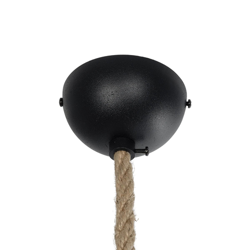 GloboStar® TALAH 203-0008 Vintage Κρεμαστό Φωτιστικό Σχοινί Μονόφωτο 1 x E27 IP20 Μαύρο Μέταλλο με Μπεζ Σχοινί - Μ20 x Π20 x Υ20cm