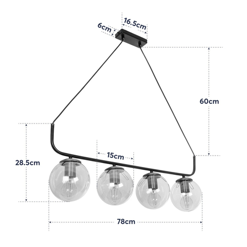 GloboStar® LATTICE 203-0018 Μοντέρνο Κρεμαστό Φωτιστικό Ράγα Πολύφωτο 4 x E27 IP20 Μαύρο & Μπρούτζινο Μέταλλο με Mελί Γυαλί - Μ78 x Π15 x Υ81cm