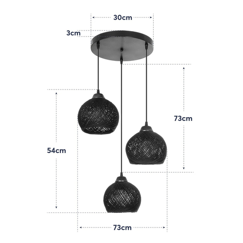 GloboStar® YASAM 203-0023 Vintage Κρεμαστό Φωτιστικό Πλέγμα Τρίφωτο 3 x E27 IP20 Λευκό Ρατάν - Μ42 x Π42 x Υ54cm