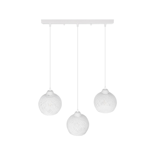 GloboStar® YASAM 203-0027 Vintage Κρεμαστό Φωτιστικό Ράγα Τρίφωτο 3 x E27 IP20 Λευκό Ρατάν - Μ45 x Π18 x Υ30cm