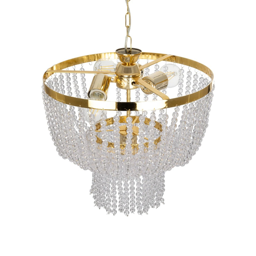 GloboStar® CRYSTAL 203-0028 Κλασικό Κρεμαστό Φωτιστικό Κρύσταλλα Τρίφωτο 3 x E27 IP20 Χρυσό Μέταλλο με Διάφανο Κρύσταλλο - Μ41 x Π41 x Υ40cm