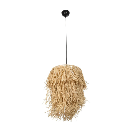 GloboStar® WEG 203-0036 Boho Κρεμαστό Φωτιστικό Καπέλο Μονόφωτο 1 x E27 IP20 Μπέζ Raffia - M45 x Π45 x Υ53cm