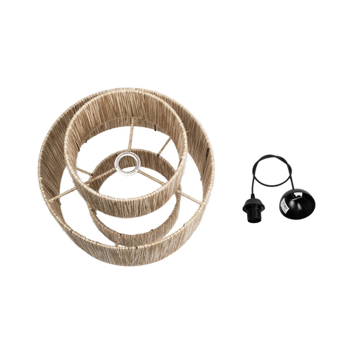 GloboStar® SALTO 203-0037 Boho Κρεμαστό Φωτιστικό Καπέλο Μονόφωτο 1 x E27 IP20 Μπέζ Σχοινί - M40 x Π40 x Υ42cm