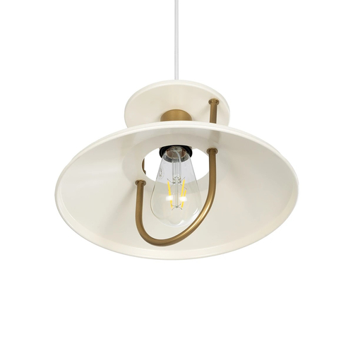 GloboStar® BILLA 203-0041 Vintage Κρεμαστό Φωτιστικό Καμπάνα Μονόφωτο 1 x E27 IP20 Λευκό & Χρυσό Μέταλλο - M30.5 x Π30.5 x Υ20cm