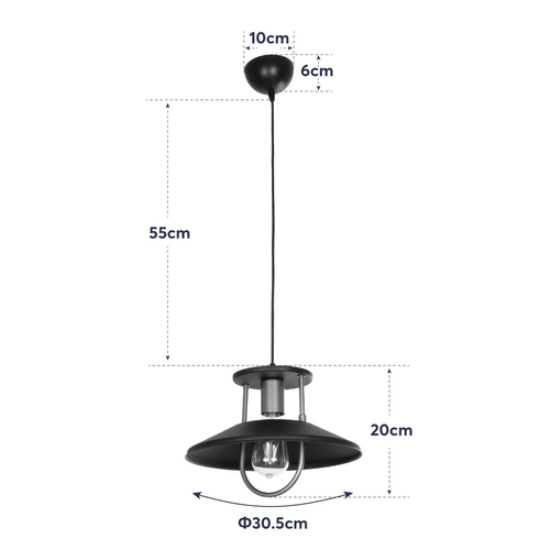 GloboStar® BILLA 203-0042 Vintage Κρεμαστό Φωτιστικό Καμπάνα Μονόφωτο 1 x E27 IP20 Μαύρο & Χρυσό Μέταλλο - M30.5 x Π30.5 x Υ20cm
