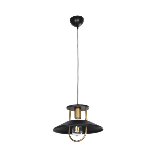 GloboStar® BILLA 203-0042 Vintage Κρεμαστό Φωτιστικό Καμπάνα Μονόφωτο 1 x E27 IP20 Μαύρο & Χρυσό Μέταλλο - M30.5 x Π30.5 x Υ20cm