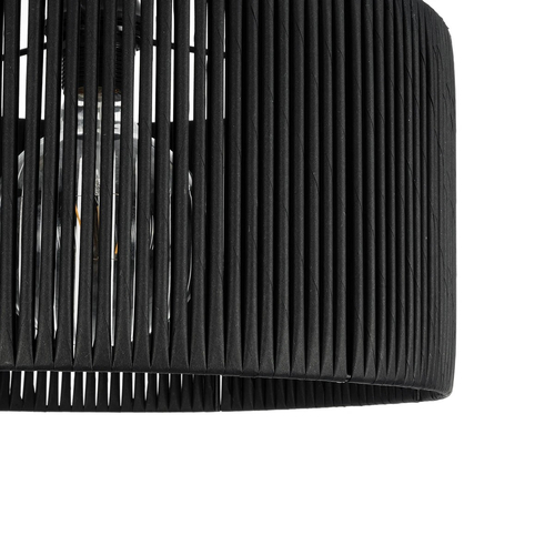 GloboStar® KYCLOS 203-0048 Boho Κρεμαστό Φωτιστικό Καπέλο Μονόφωτο 1 x E27 IP20 Μαύρο Rattan - M40 x Π40 x Υ25.5cm