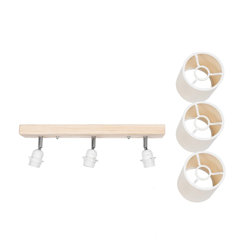 GloboStar® CUP 203-0058 Vintage Φωτιστικό Οροφής Ράγα Τρίφωτο 3 x E27 IP20 Μπέζ Ξύλο με Λευκό Ύφασμα - Μ60 x Π14 x Υ26cm